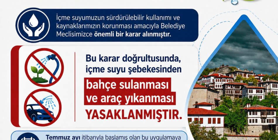 Safranbolu’da Şebeke Suyuyla Bahçe Sulama ve Araç Yıkamaya Yasaklandı