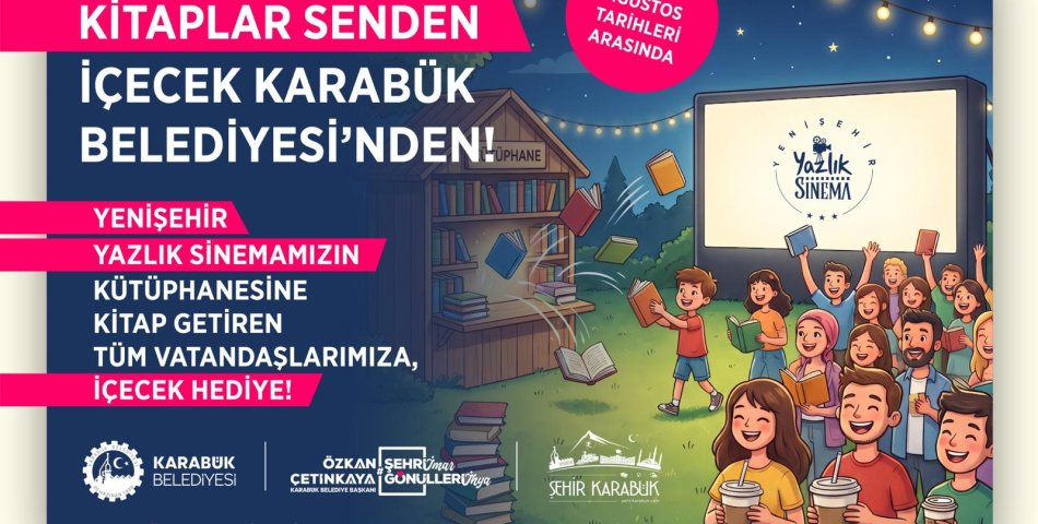 YENİŞEHİR AÇIK HAVA SİNEMASINDA ANLAMLI KAMPANYA KİTAP GETİRENE İÇECEK HEDİYE