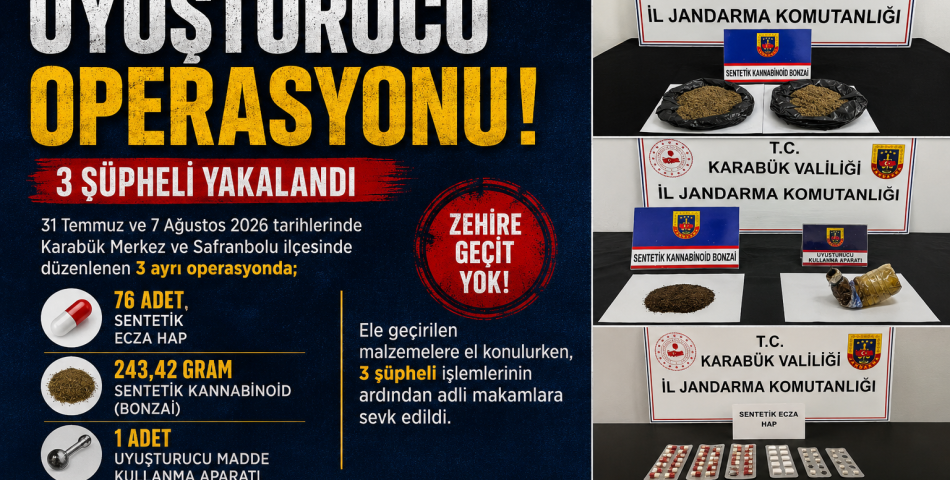 KARABÜK’TE UYUŞTURUCU OPERASYONU: BONZAİ VE SENTETİK ECZA ELE GEÇİRİLDİ
